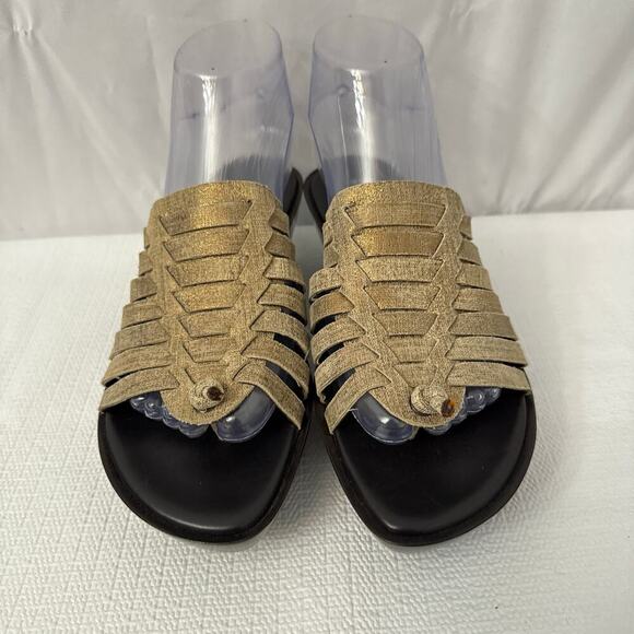 Donald J Pliner Cissy Wedge Sandal 6.5 Gold Sparkle Leather Italian Platform - Picture 3 of 10